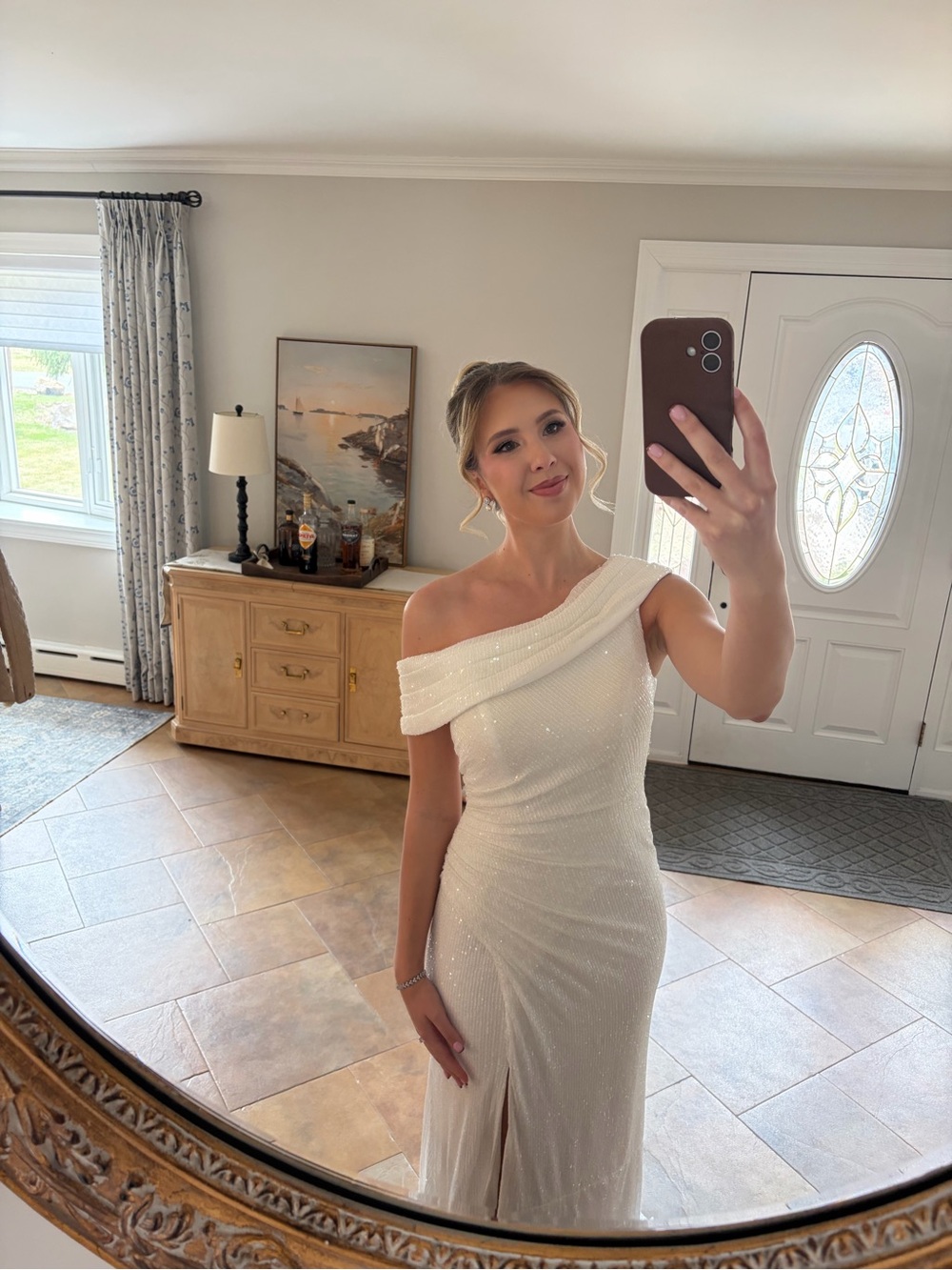 Mac Duggal White Off-Shoulder Dress